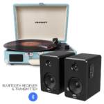 Crosley Cruiser Bluetooth Portable Turntable - Turquoise + Bundled Majority D40 Bluetooth Speakers - Black CR8005FMY-TU4