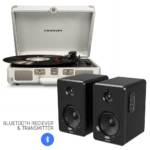Crosley Cruiser Bluetooth Portable Turntable - White Sands + Bundled Majority D40 Bluetooth Speakers - Black CR8005FMY-WS4