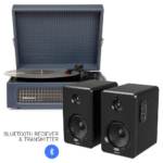 Crosley Voyager Bluetooth Portable Turntable - Navy + Bundled Majority D40 Bluetooth Speakers - Black CR8017BMY-NY4
