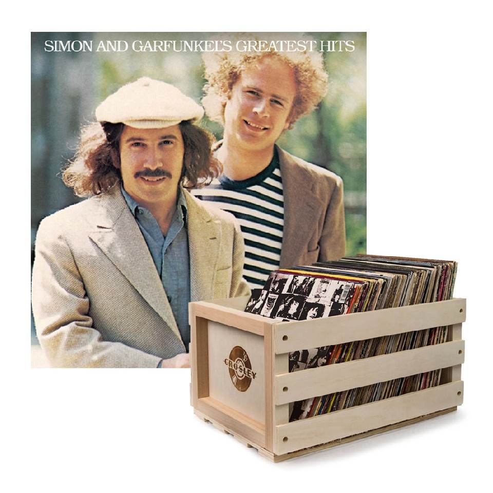 Crosley Record Storage Crate Simon & Garfunkel Greatest Hits Vinyl Album Bundle
