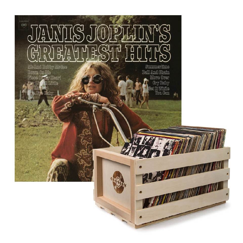 Crosley Record Storage Crate Janis Joplin Janis Joplin's Greatest Hits Vinyl Album Bundle