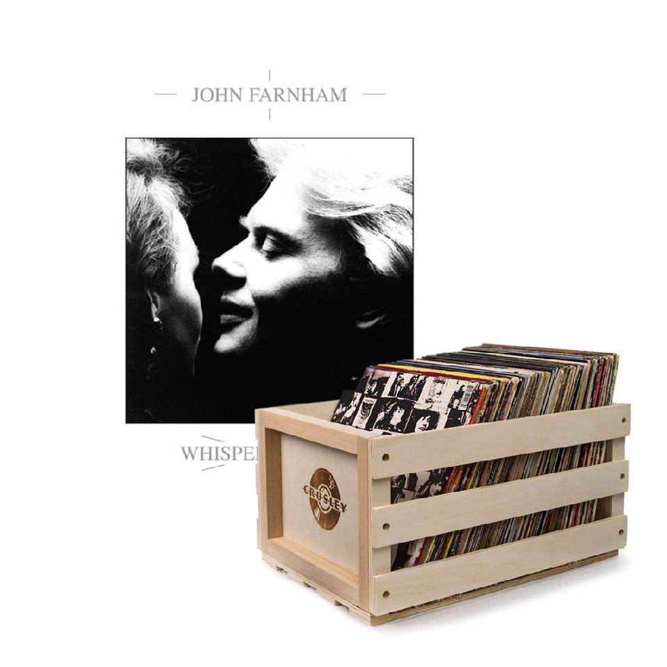 Crosley Record Storage Crate & John Farnham Whispering Jack Vinyl Album Bundle