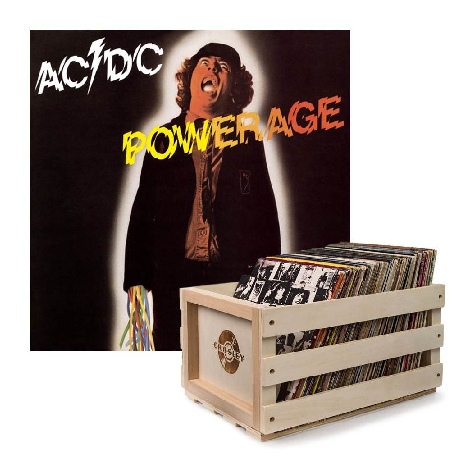 Crosley Record Storage Crate AC/DC Powerage Vinyl Album Bundle