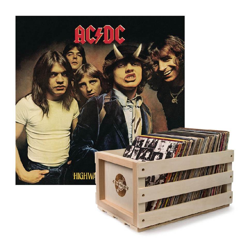 Crosley Record Storage Crate AC/DC Highway To Hell Vinyl Album Bundle