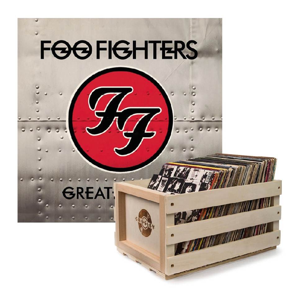 Crosley Record Storage Crate Foo Fighters Greatest Hits Vinyl Album Bundle