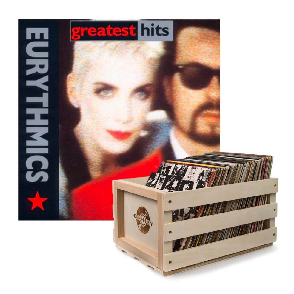Crosley Record Storage Crate Eurythmics Greatest Hits Vinyl Album Bundle