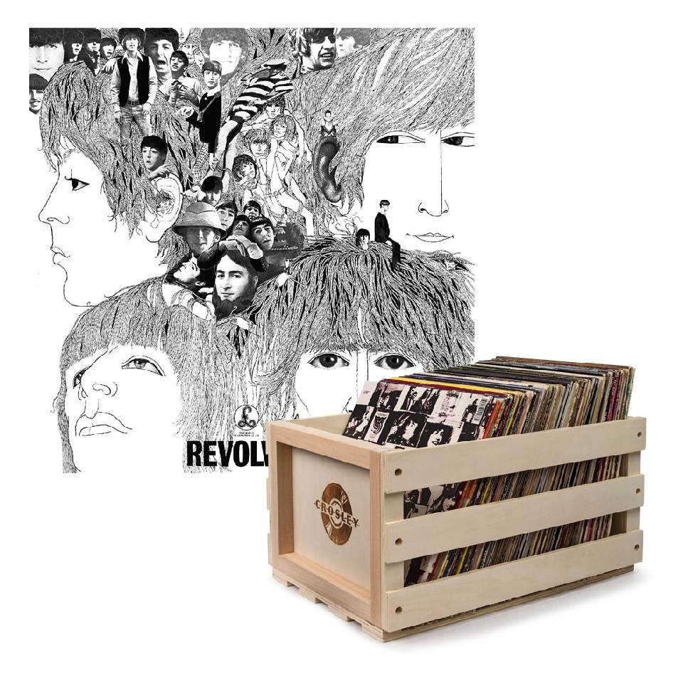 Crosley Record Storage Crate & The Beatles - Revolver - Double Vinyl Album Bundle