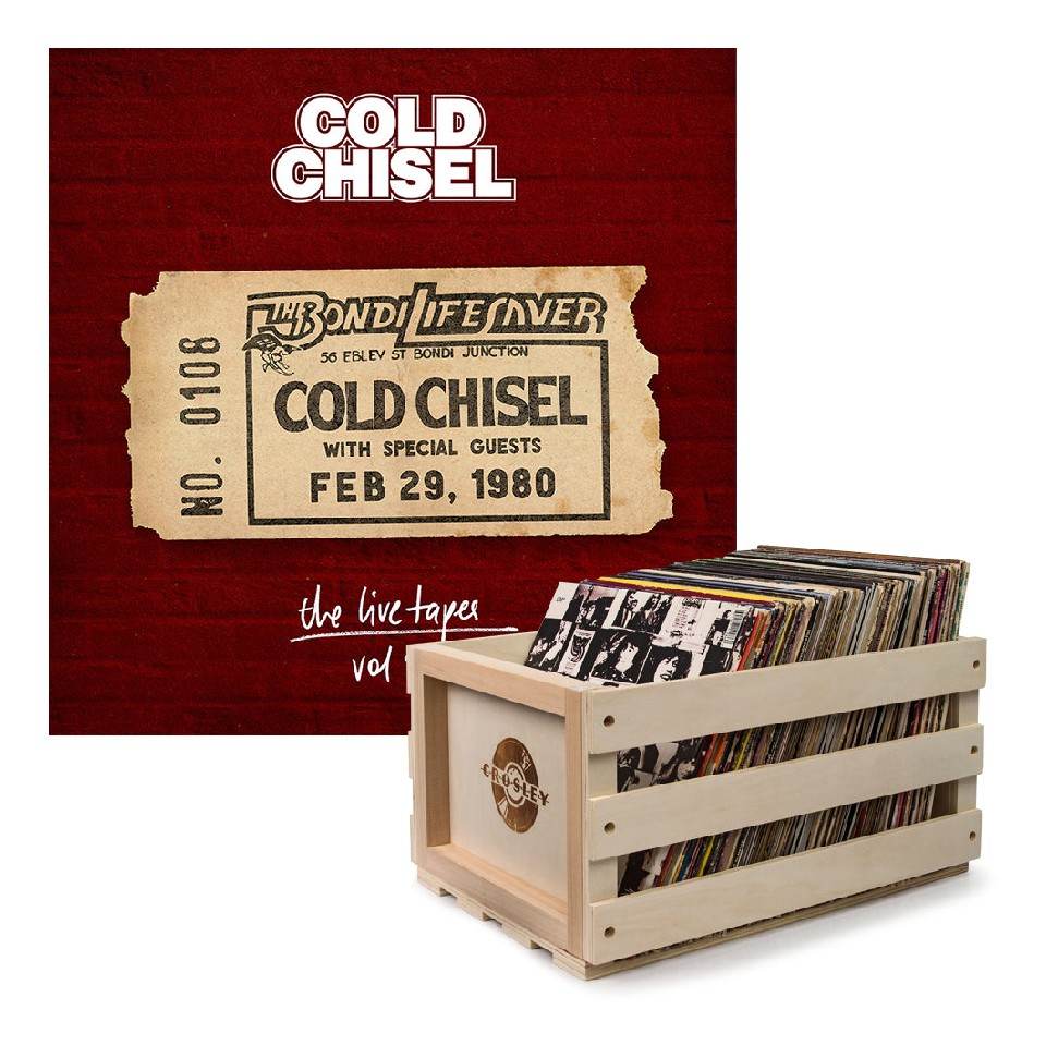 Crosley Record Storage Crate & Cold Chisel The Live Tapes Vol 5 - Live at the Bondi Lifesaver - Triple Vinyl Album Bundle