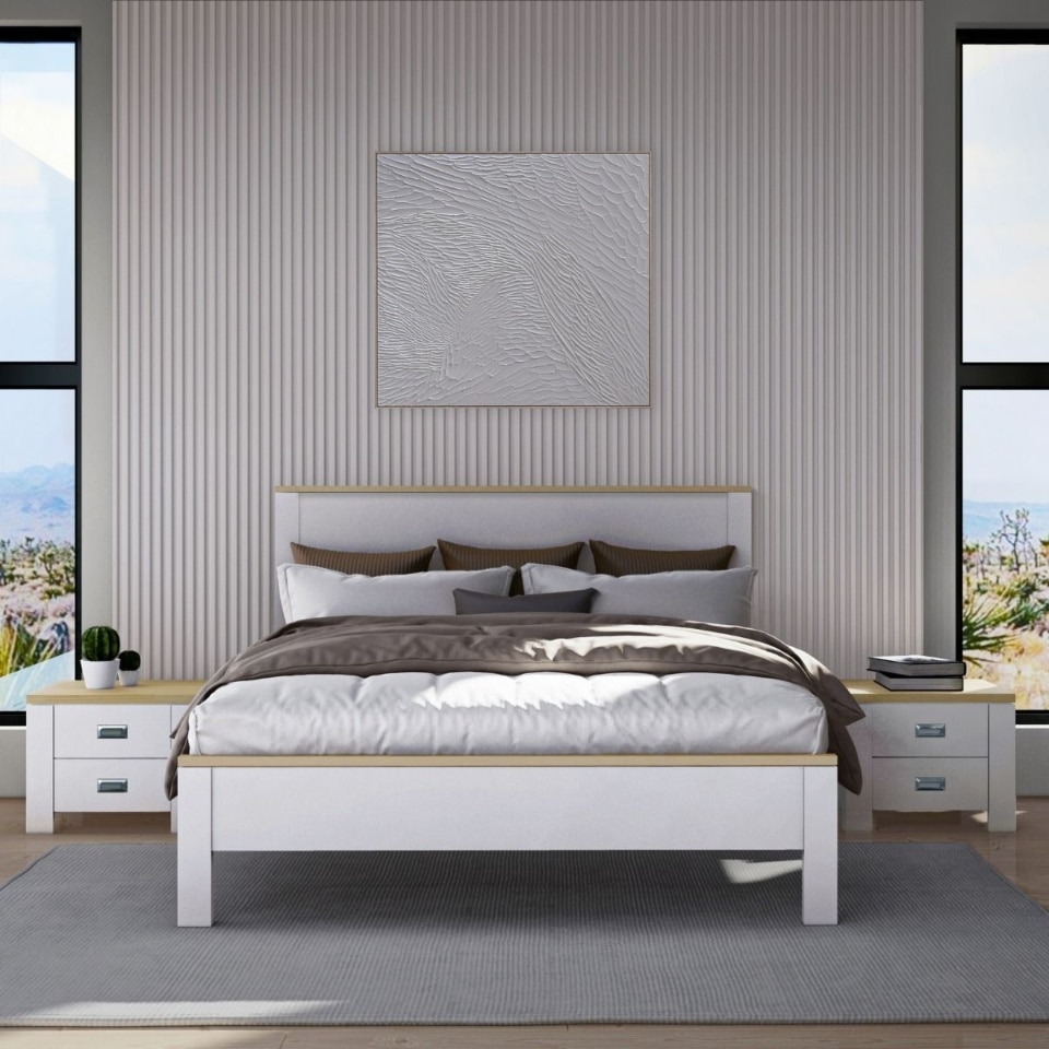 Charlotte Queen Bed Package White and Light Oak