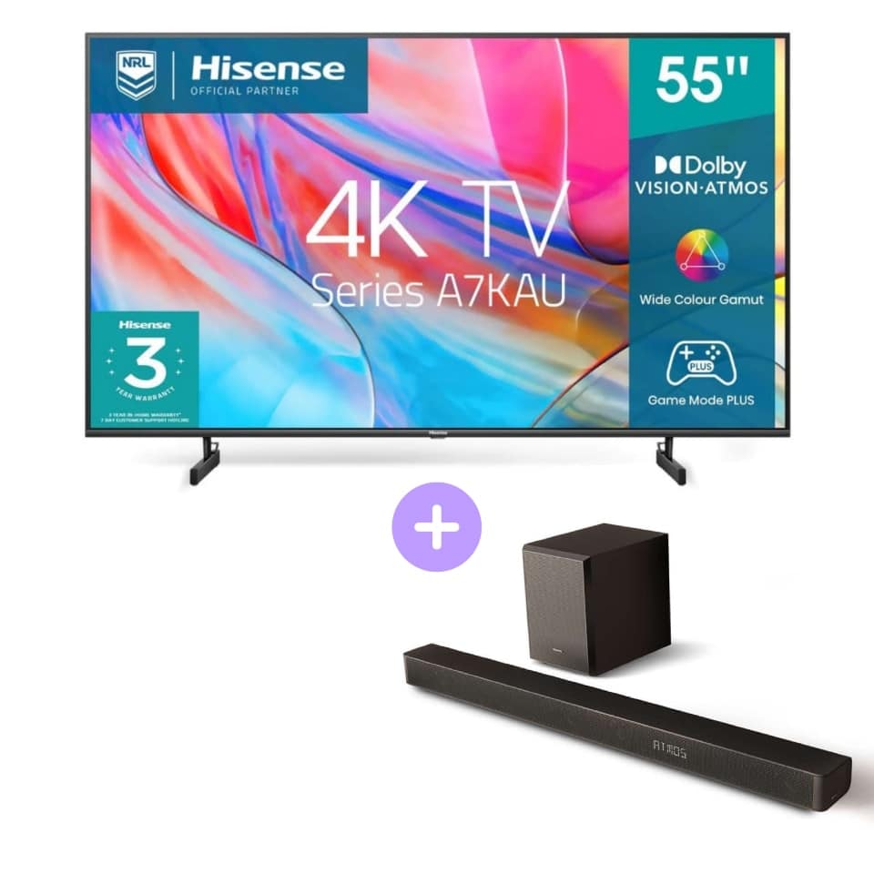 Hisense 55' A7KAU 4K UHD LED Smart TV [2023] + Hisense Dolby Atmos 3.1 Soundbar AX3100G