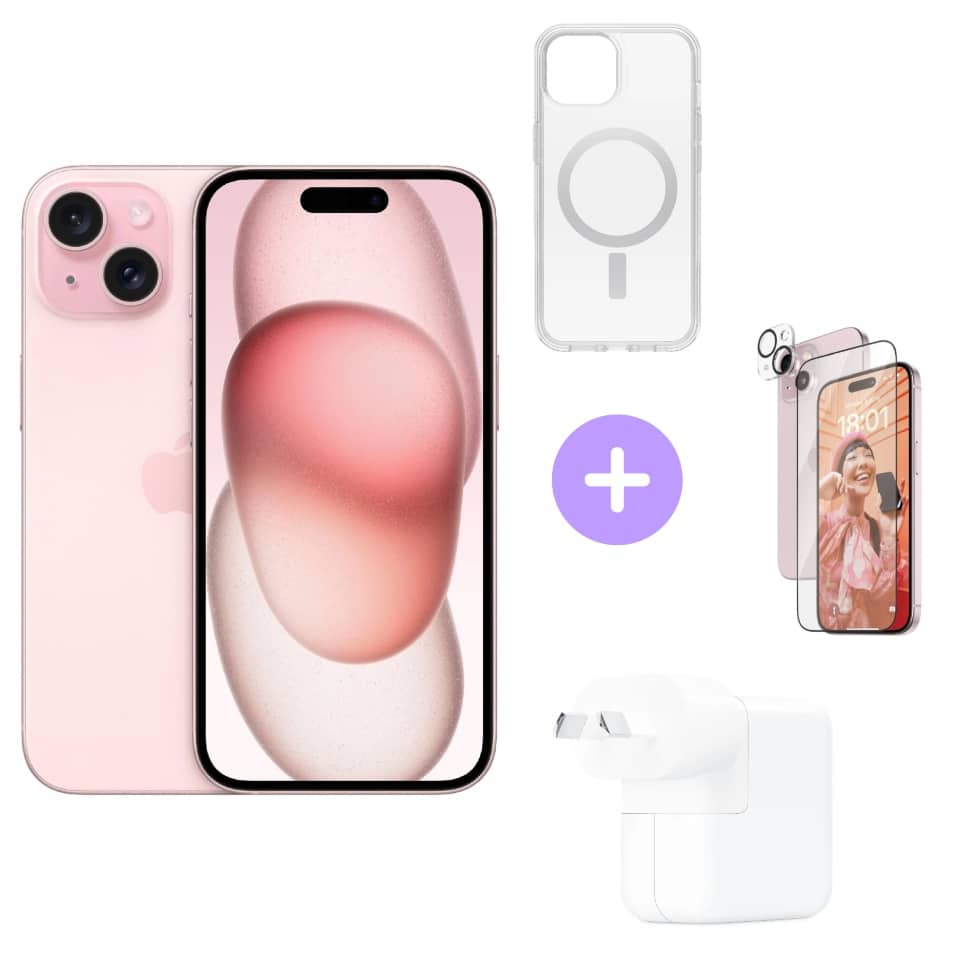 Apple iPhone 15 128GB (Pink) Essentials Bundle